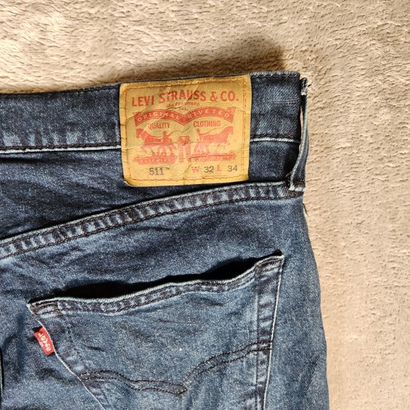 Levi's 511 Jeans Men's 33X34 (Tag 32X34) Slim Fit Straight‎ Leg Blue Medium Wash - Picture 16 of 16